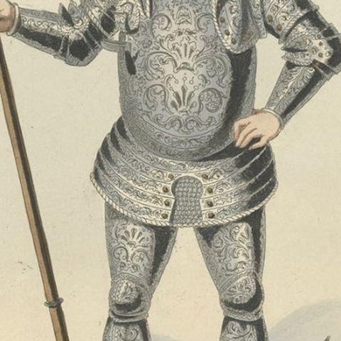Antique Print of Long-Bellied Armor, 1842, close-up 3