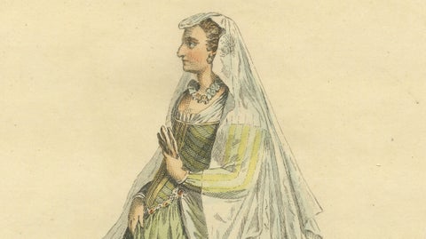 Roman Noblewomen Costume Engravings, Hand-Colored, Rome 1581- Published 1749, close-up 3