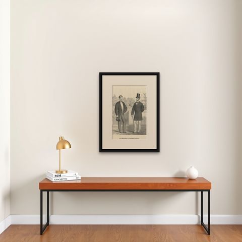 Decorative Antique Print of Men's Fashion, C.1900, shown framed on a wall