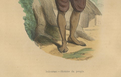 Indostan People's Traditional Attire Depicted in Wahlen's 19th Century Litho, close-up 1