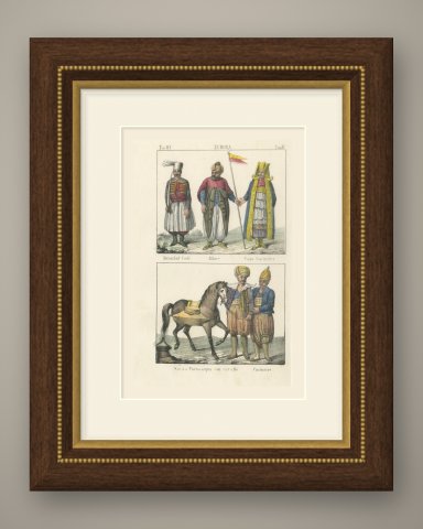Istanbul Cadi, Standard Bearer, Head Cook and a Water Carrier, 1842, shown framed