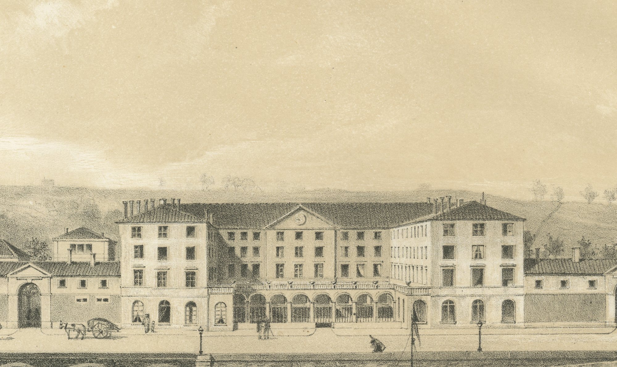 Lyon Veterinary School from the Saone, Antique French Print, 1873, view 4