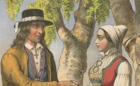 Norwegian Country Attire, Vos Folk Dress, Antique Chromolithograph, c.1860, close-up 4
