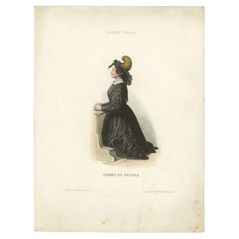 Antique Print of a Lady from Passau, City in Lower Bavaria, Germany, 1850, view 2