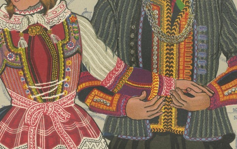 Dutch Folk Couple in Vibrant Marriage Dress from Marken, Netherlands, c.1932, close-up 3