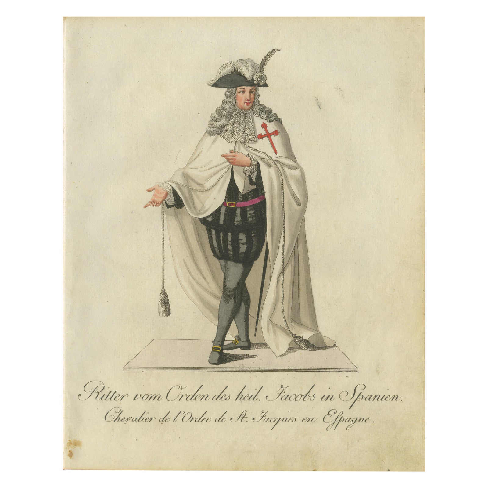 Knight of the Order of St. James in Spain - Historical Costume Engraving, 1791