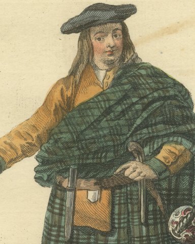 Gentleman in the Highlands of Scotland in 1745, Jefferys Costume Plate, 1757, close-up 1