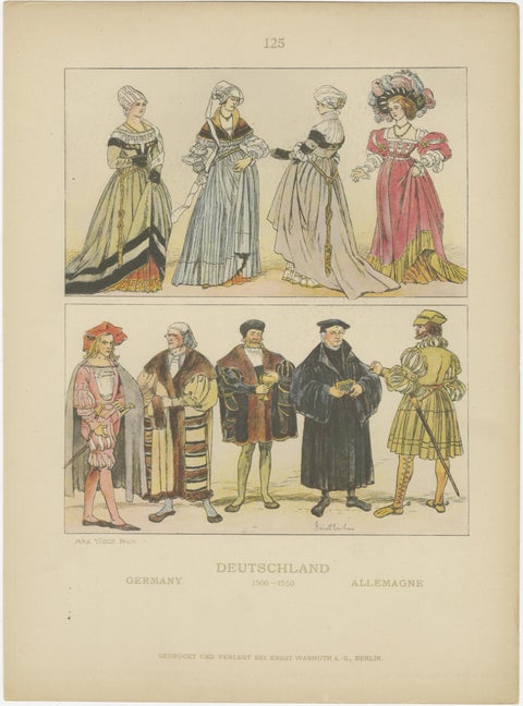 German Renaissance & Landsknecht Costumes 1500s, Set of 6 Antique Prints, 1880, view 3