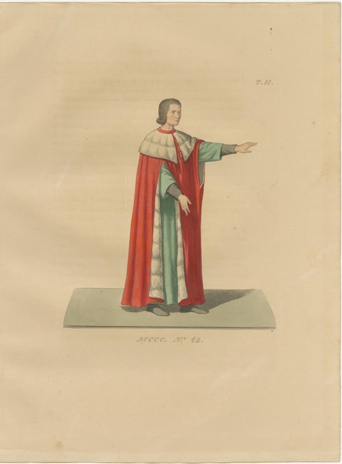 Six Medieval Costumes Hand-Colored Lithographs, France, Circa 1860, view 2