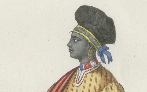 Sierra Leone Woman Costume Print, Antique Hand-Colored Lithograph, 1854, close-up 3