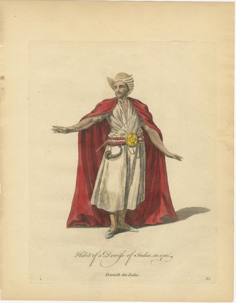 Habit of a Dervish of India, 1700, Hand-Colored Costume Engraving, view 2