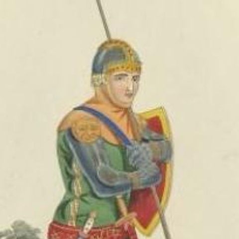 Antique Print of a Knight in England or Scotland '1842', close-up 1