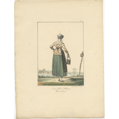 Antique Print of a Young Dutch Girl from Alkmaar, The Netherlands, 1819, view 2