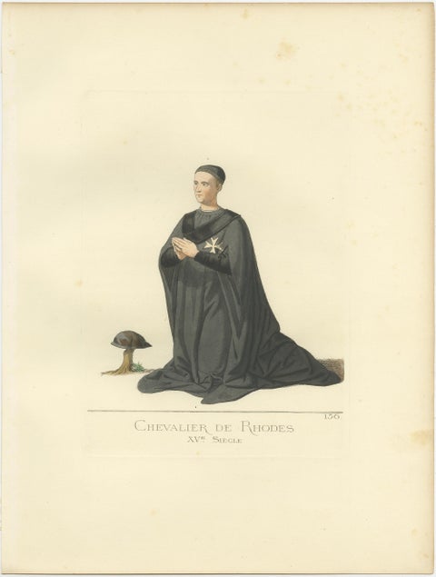 Antique Print of a Knight of Rhodes in Religious Costume, by Bonnard, 1860, view 4