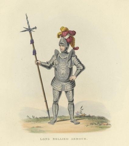 Antique Print of Long-Bellied Armor, 1842, close-up 1