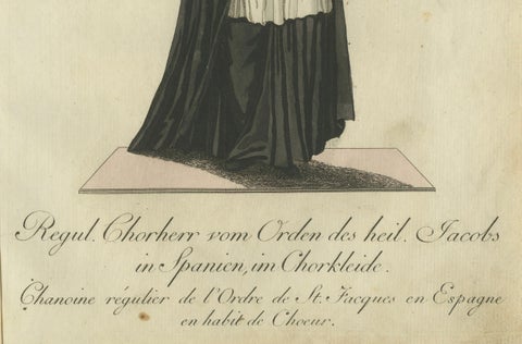Regular Canon of the Order of St. James of Spain in Choir Attire, 1791 Engraving, close-up 1