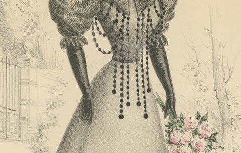 Victorian Elegance: Detailed Fashion Lithograph by L. Michau and De Solar, 1889, close-up 1