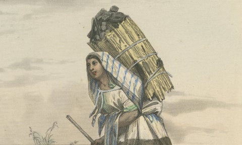 Mexican Market Indian and Firewood Seller, Hand-Colored Costume Print, 1865, close-up 4
