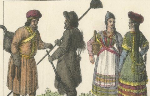 Russian Hatter and Chimney Sweep, Russian Women and a Baptism, 1842, close-up 1