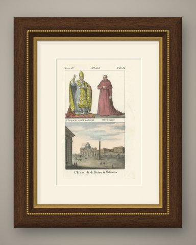 The Pope in Solemn Vestments, a Cardinal and Saint Peter's in the Vatican, 1842, shown framed