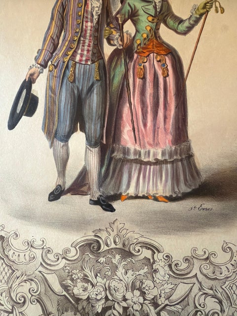 Louis XVI French Rococo Court Costume Lithograph, 1778, Published 1847, view 3
