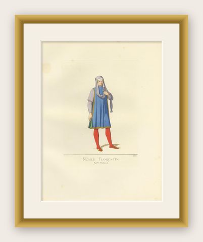Antique Print of a Nobleman from Florence, 15th Century, by Bonnard, 1860, shown framed