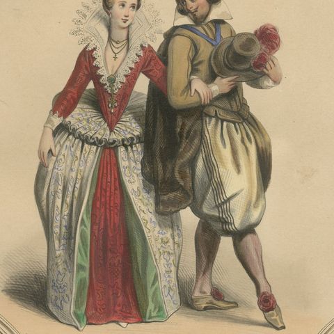Henri IV & Marie de' Medici French Court Costume Lithograph, 1847, close-up 2