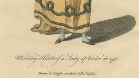 Venetian Morning Dress Costume Print, Lady of Venice Fashion, 1749, close-up 3