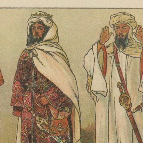 Hand-Colored 1900 Print of Moorish Costumes, 15th Century North Africa, ca.1880, close-up 5