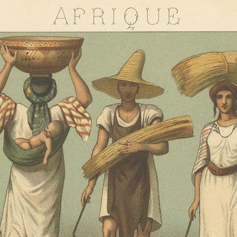 Pl. 88 Antique Print of African Costumes Racinet, 'circa 1880', close-up 1
