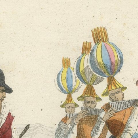 Original Antique Costume Print of Peru, Arrieros & Aymara Dance, c.1840, close-up 5