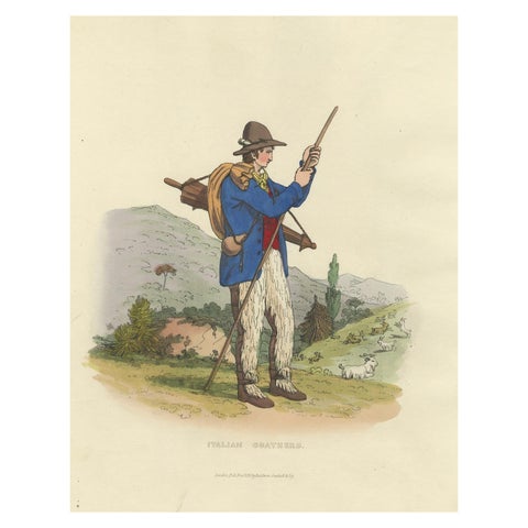 Costume Print: Italian Goatherd in the Hills, 1820s Hand-Colored Engraving