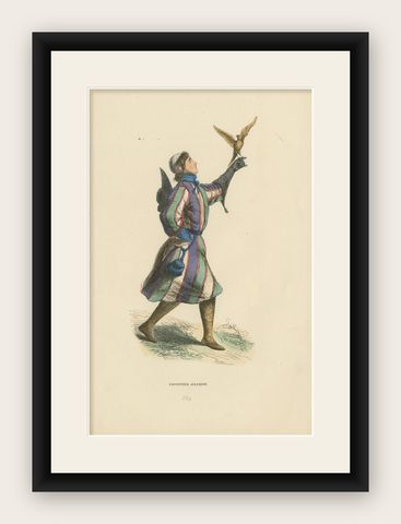 The Noble Sport: A German Falconer in 'Costume du Moyen Âge, 1847, shown framed