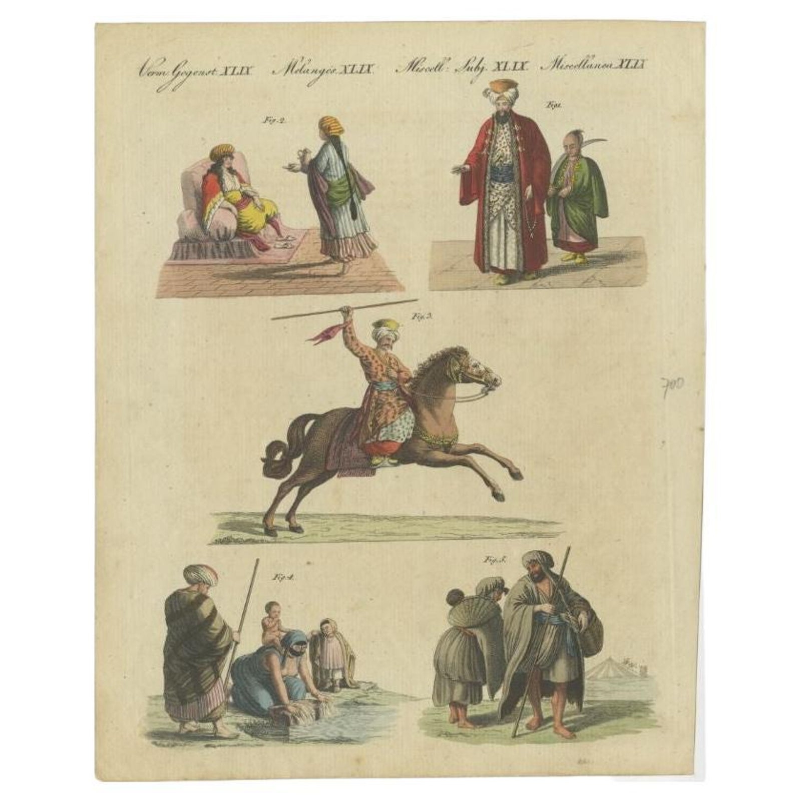 Original Hand-Colored Antique Print of Egyptian Costumes, 1805