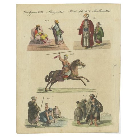 Original Hand-Colored Antique Print of Egyptian Costumes, 1805