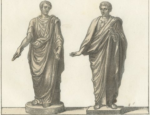 A Roman Lictor with the Fasces, a Senator and a Consul, Lithograph, 1842, close-up 2