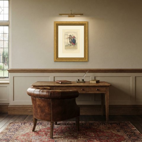 On the Road to Den Bosch, Brabant Costume Print, Maaskamp, 1811, shown framed in a room