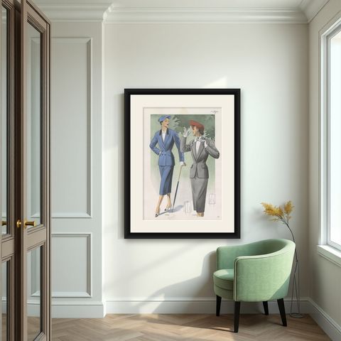 Vintage Fashion Print 'Pl. 14209' Published in Ladies Styles, 1951, shown framed in a room