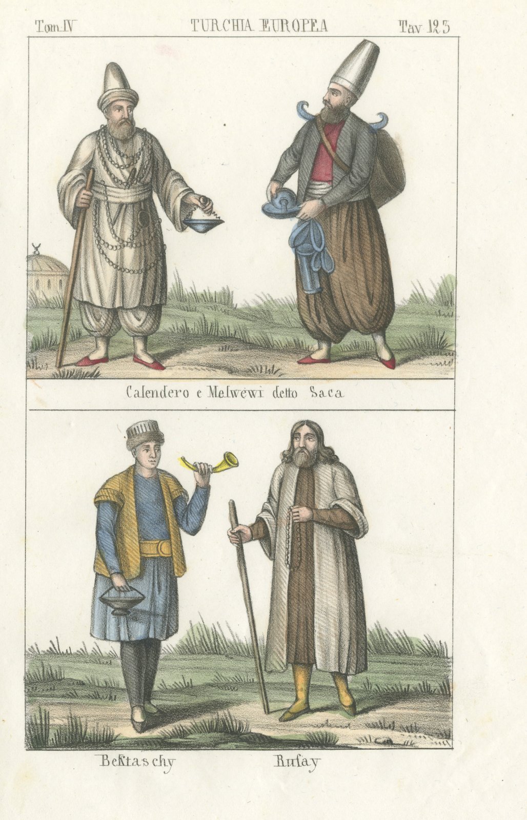Kalenderi, Mevlevi Water Carrier, Bektashi and Rufai Dervishes, 1842