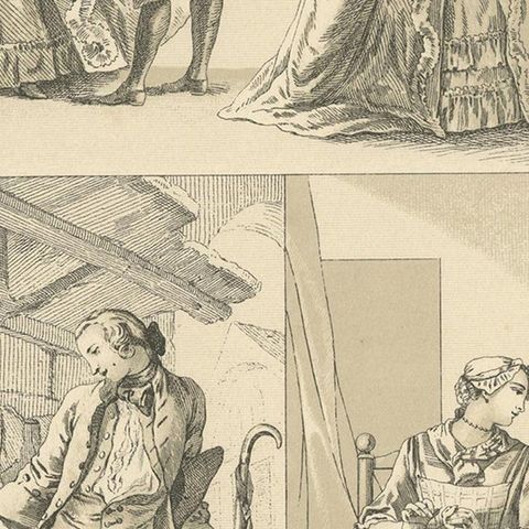 Pl. 119 Antique Print of French 18th Century Costumes by Racinet, 'circa 1880', close-up 2