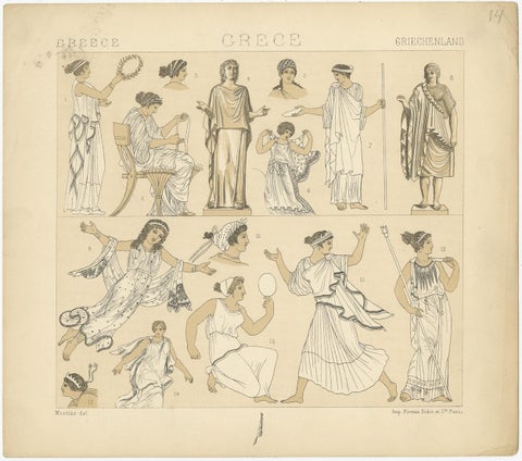 Pl. 14 Antique Print of Greece Costumes by Racinet, 'circa 1880', view 4