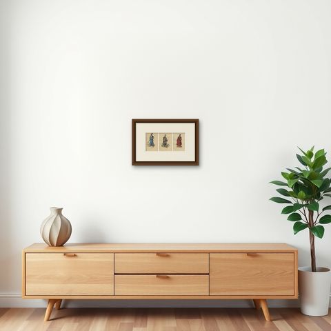 1844 Persian Cultural Figures: Engraved Prints of Traditional Attires, shown framed on a wall