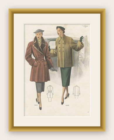 Vintage Fashion Print 'Pl. 14305' Published in Ladies Styles, 1952, shown framed