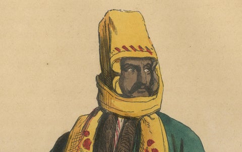 Traditional Attire of a Man from Mardin in Turkey in 19th Century Lithograph, close-up 3