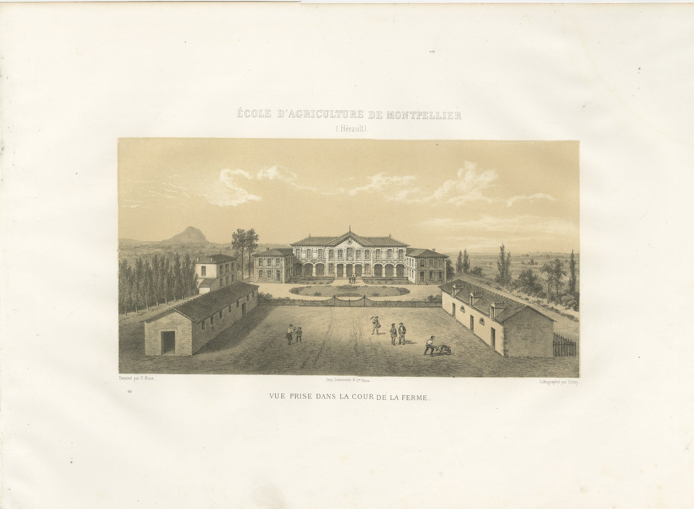 Montpellier Agricultural School Farm Court, Antique Print, 1873