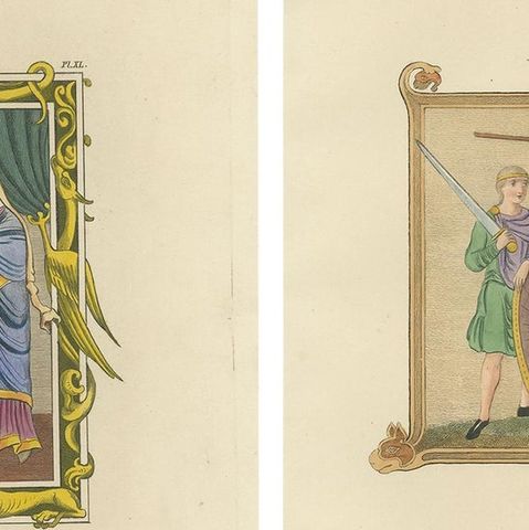 Set of four Antique Prints of English Costumes by Strutt '1862', close-up 1