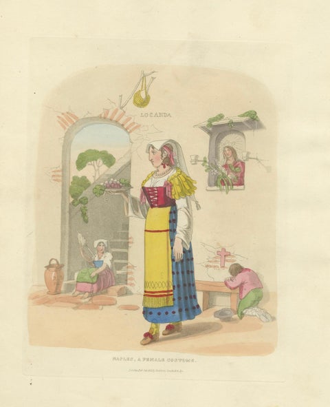 Costume Print of Naples Woman with Grapes, Published London 1824, close-up 6