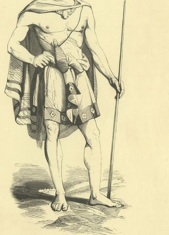 Chief of a Tribe of New Zealand, Antique Wahlen Costume Print, 1843-1844, close-up 1