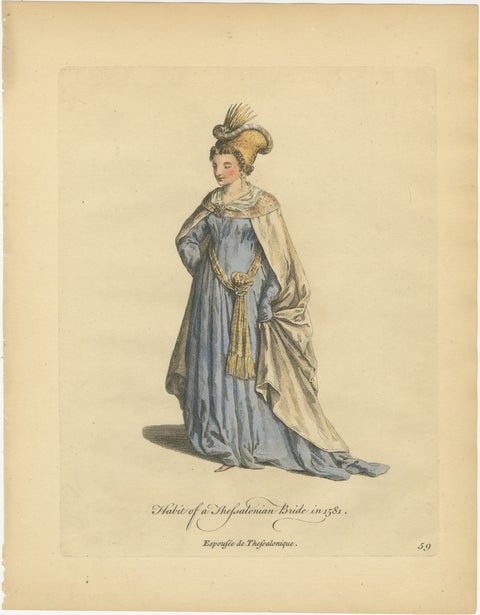 Thessalonian Bride Costume Print - Ottoman Dress Engraving, Jefferys, 1749, view 2
