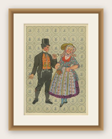 Walcheren Couple in Bright Festival Dress, 1780–1870, with Parisian Elegance, shown framed